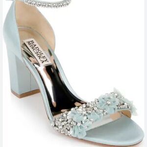 Badgley Mischka Clara embellished strap block heel blue satin heel Size 6 $235